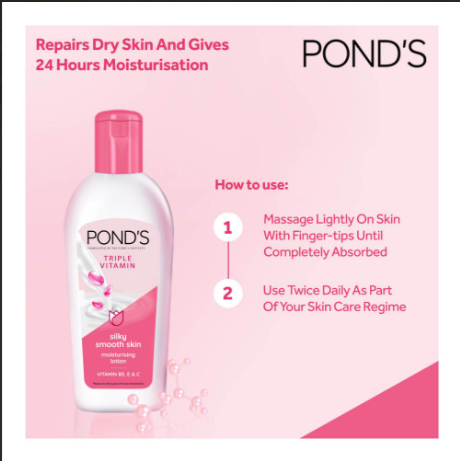 Ponds Triple Vitamin Moisturising Lotion Silky Smooth Skin